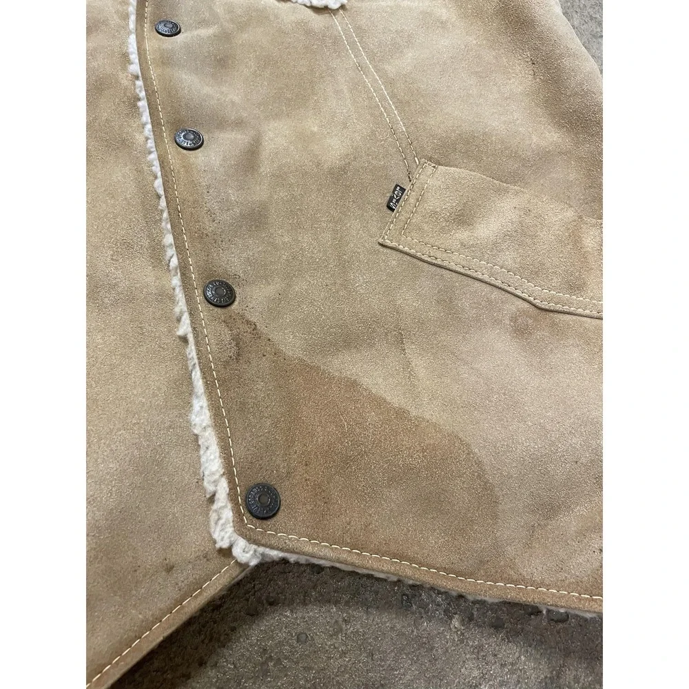 Vintage Levi's Vest‎ Mens Medium Beige Suede Sherpa Lined Western 60608-9724